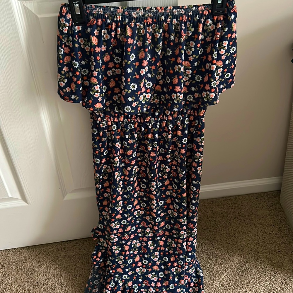 summer strapless ruffled floral dress